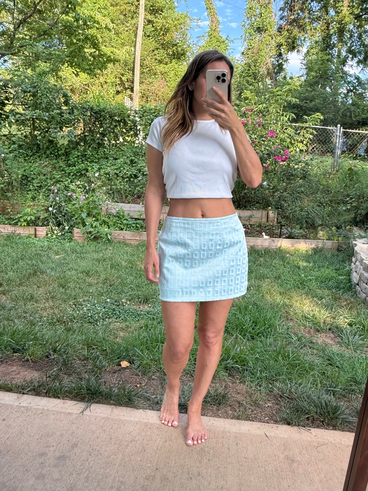 Powder Blue Jacquard Mini Skirt | Minimalist 90s Y2k Textured Mini